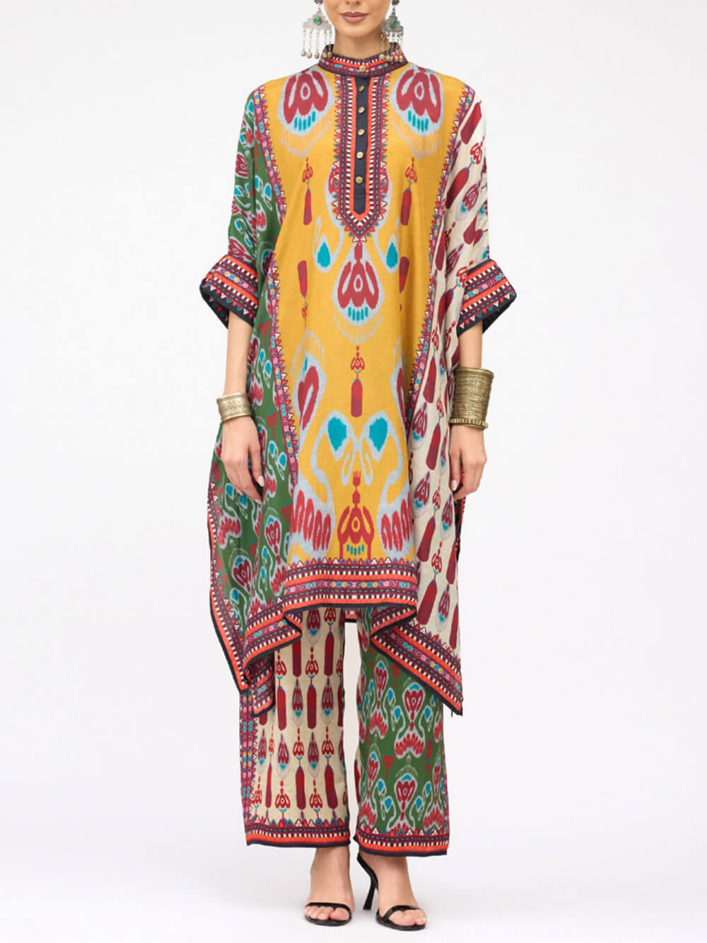 Retro Casual Patchwork Floral Print Loose Midi Shirt