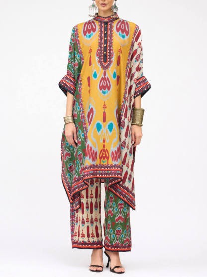 Retro Casual Patchwork Floral Print Loose Midi Shirt