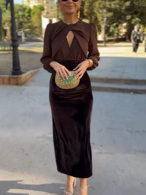 Sexy Long-sleeved Velvet Bodycon Maxi Dress