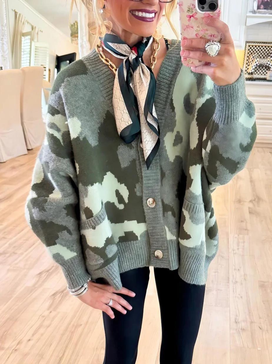 Casual Loose Camouflage Knitted Cardigan