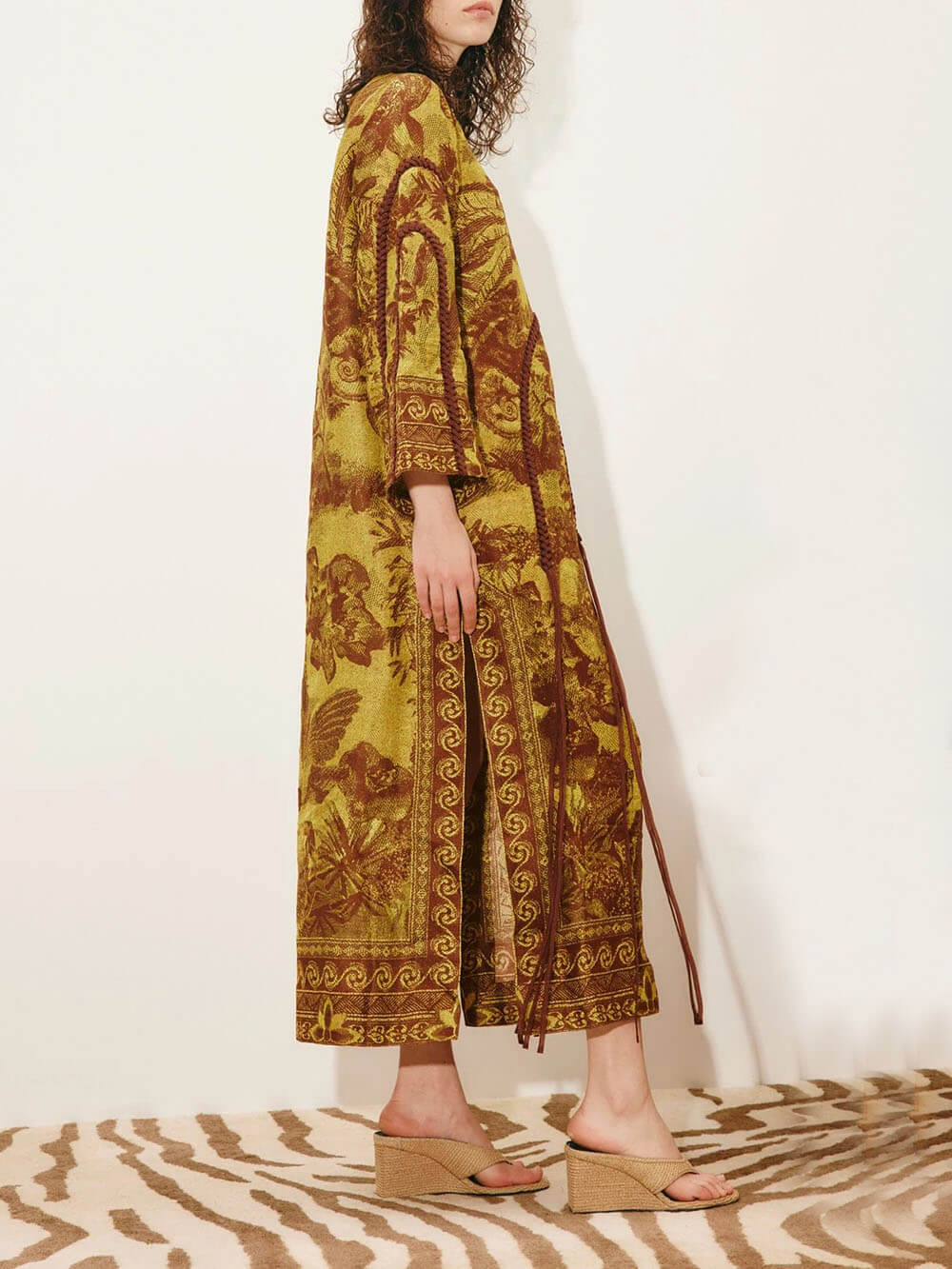 Retro Print Woven Tassel Loose Midi Dress