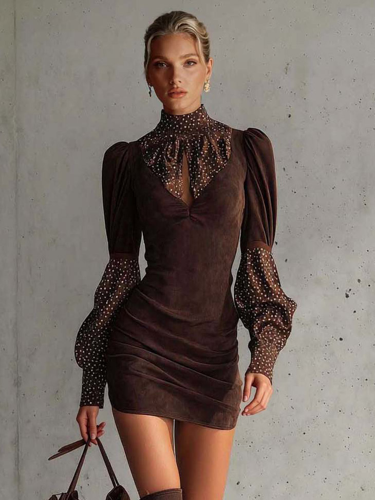 Retro Plaid Long-sleeved Mini Dress