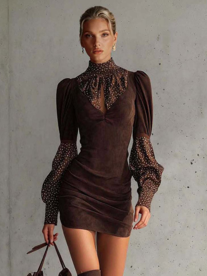 Retro Plaid Long-sleeved Mini Dress