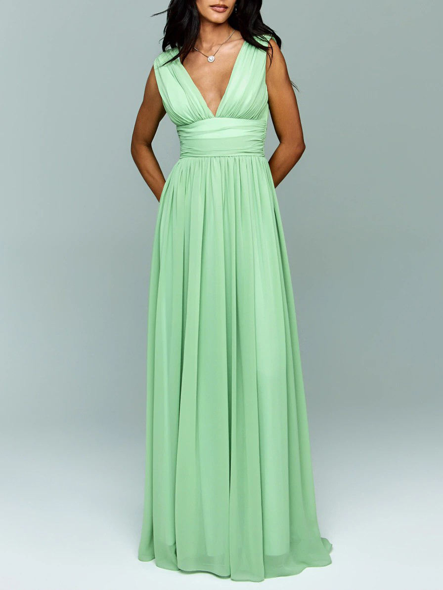Elegant Chiffon Backless Ruched Maxi Dress