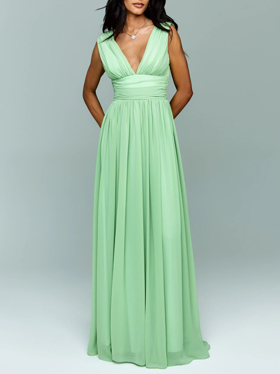 Elegant Chiffon Backless Ruched Maxi Dress
