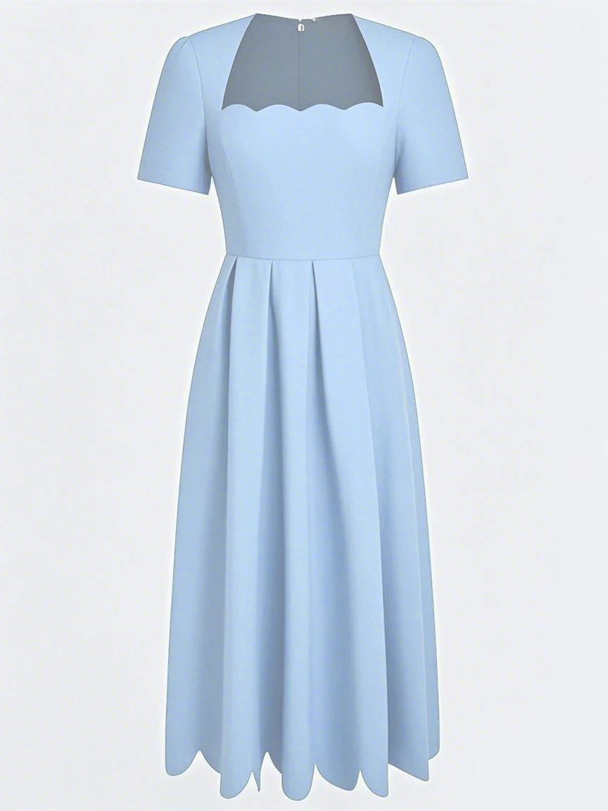 Elegante vestido midi de corte A con bajo ondulado