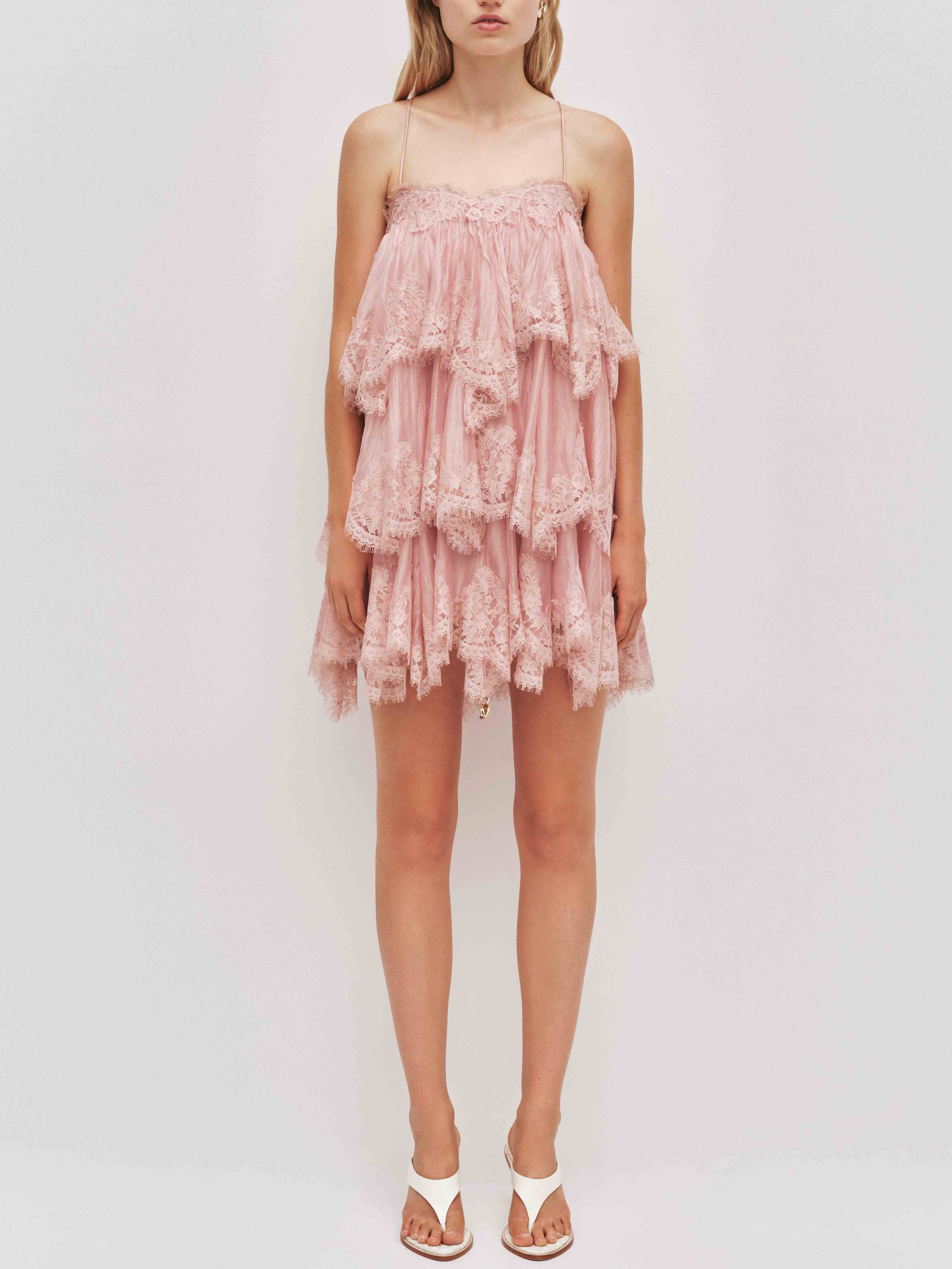 Elegant Layered Lace-Trim Spaghetti Strap Mini Dress