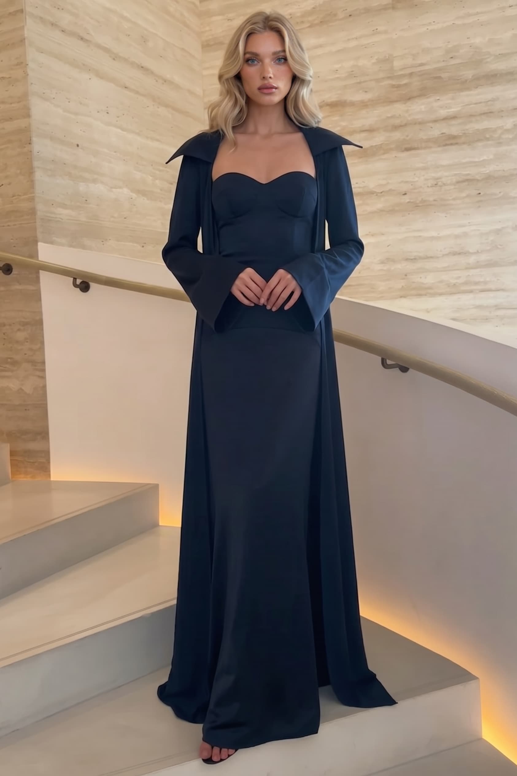 Elegant Satin Maxi Dress & Long Sheer Chiffon Cover-Up Two-Piece Set