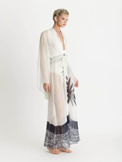 Sexy Kimono Palm Tree Print Beach Cover-Up