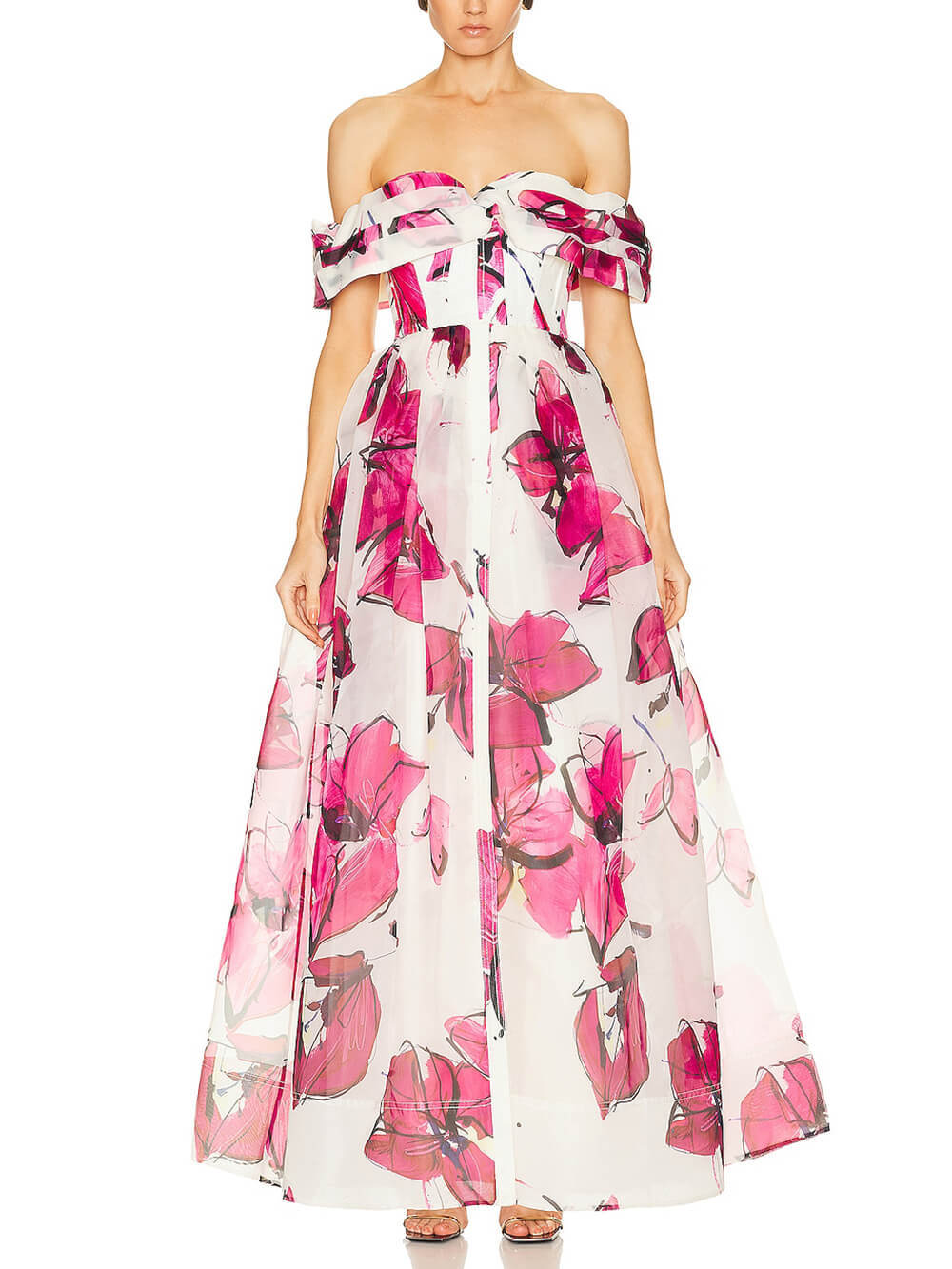 Delicate Playful Floral Print Cinched Waist Maxi Dress