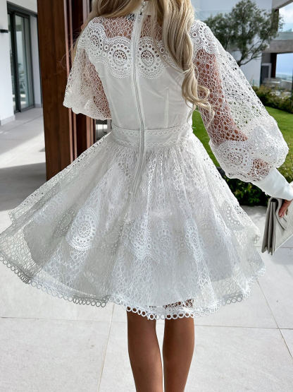 Elegant Lace-Trim Long Sleeve Mini Dress