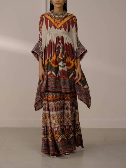 Unique Ethnic Print Bell Bottom Oversized Wide-Leg Pants