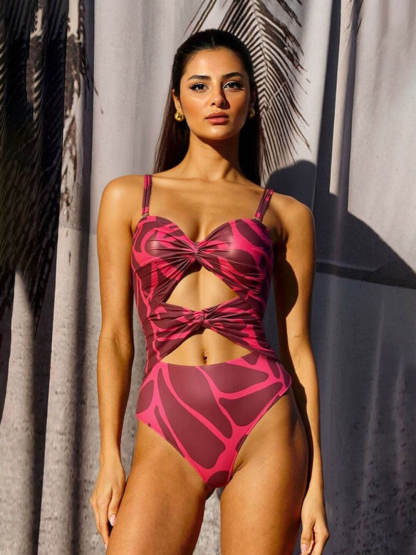 Cutout Printed One-Piece Swimsuit