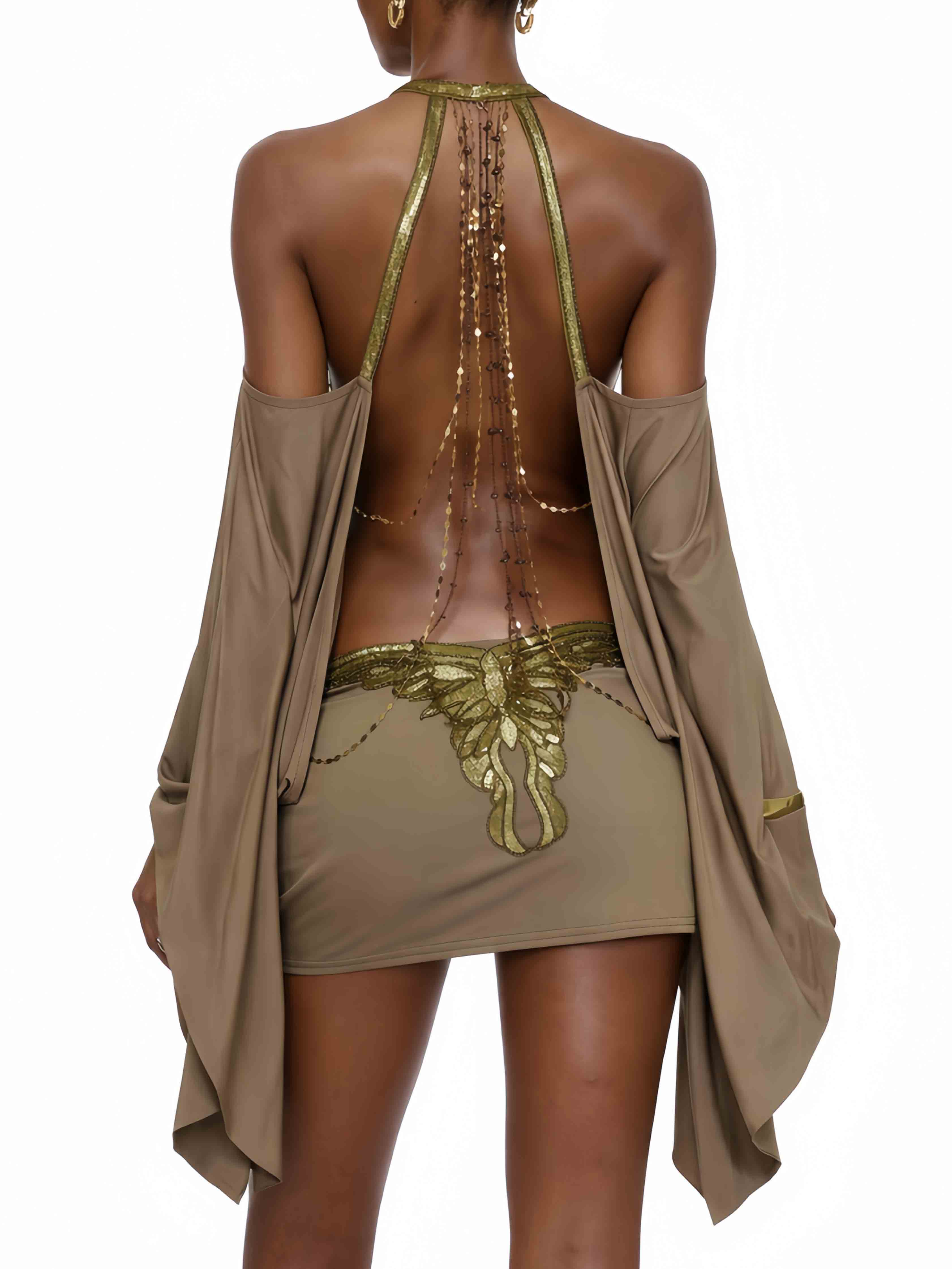 Sexy Backless Butterfly Embroidered Mini Dress