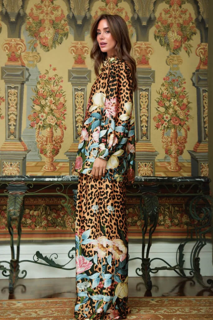 Unique Leopard & Floral Print Loose Button-Up Shirt