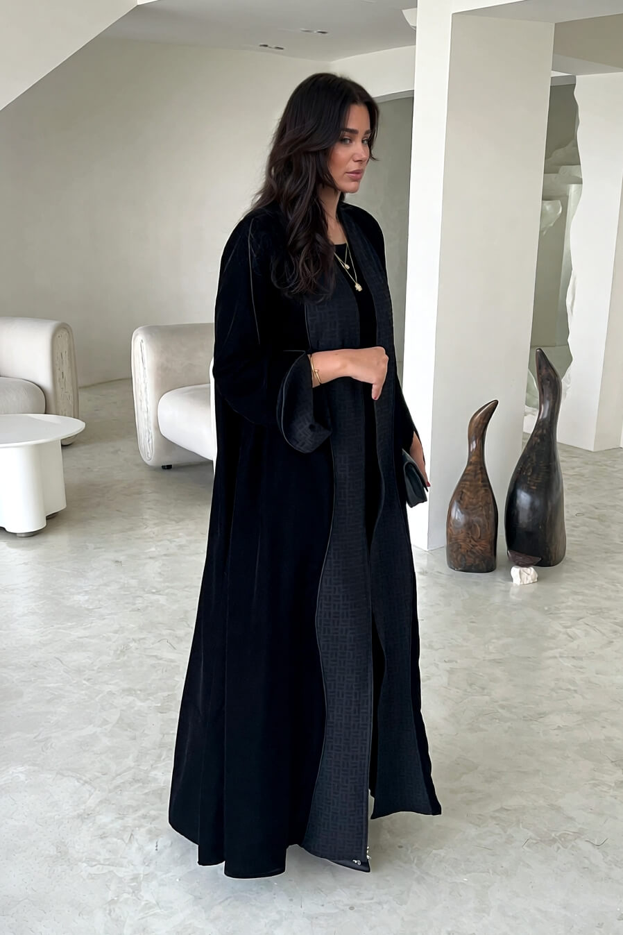 Elegant Black Printed Velvet Robe Cardigan