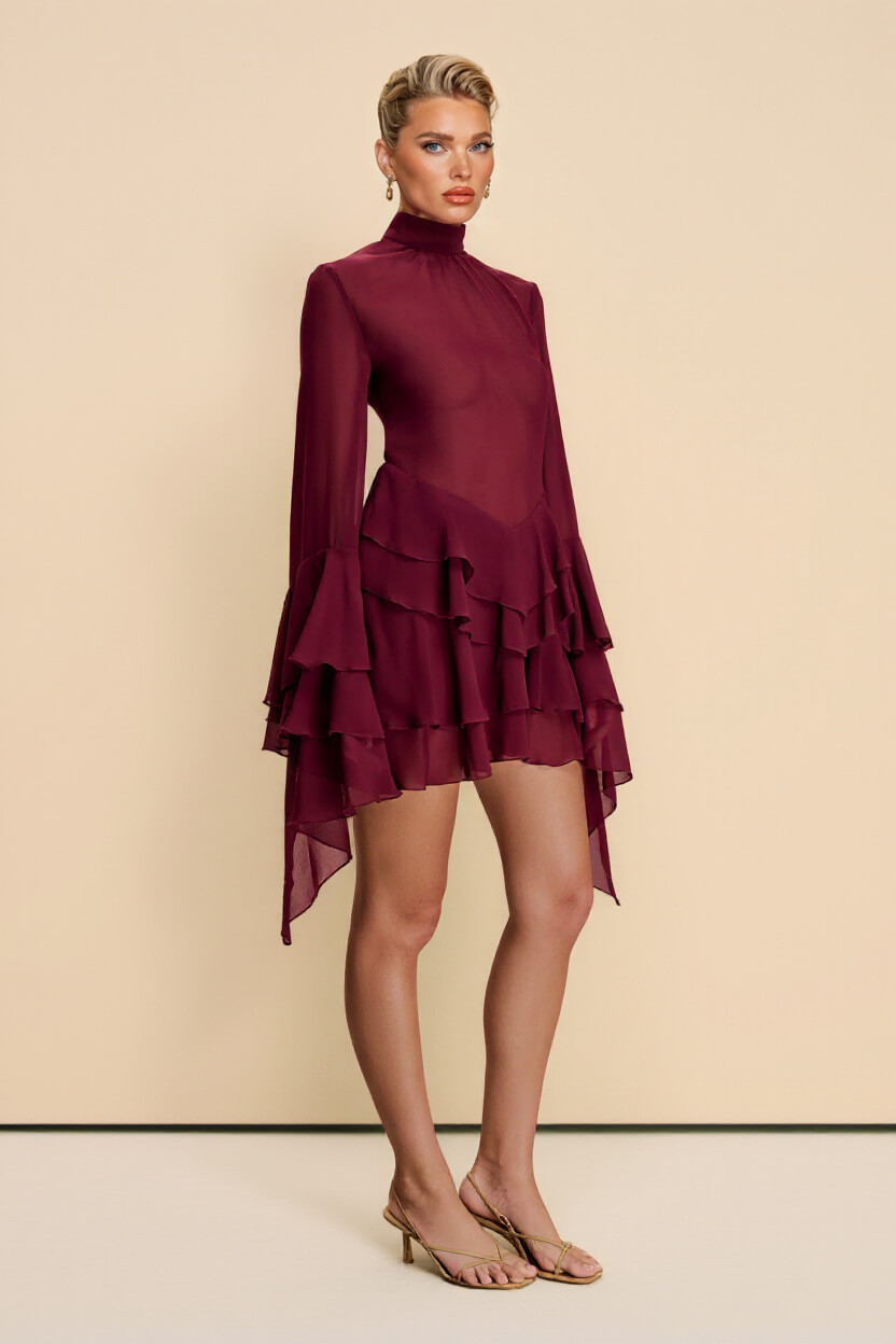 Elegant Layered Chiffon Ruffle Mini Dress