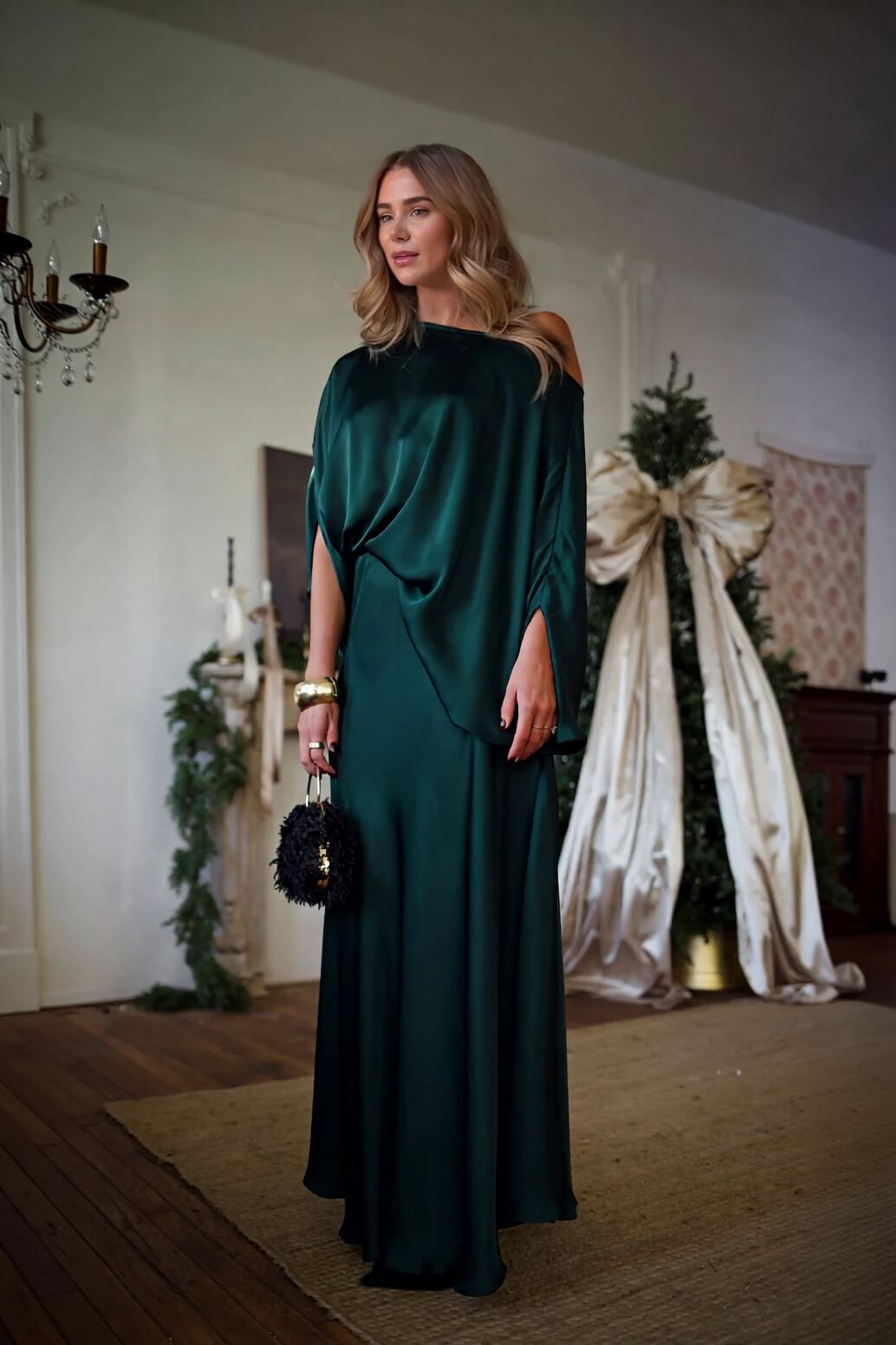 Exquisite Satin Pleated Shirt and High-Waist Maxi Skirt Set
