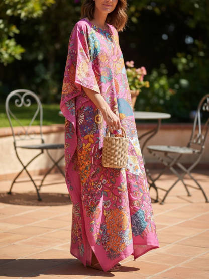 Retro Satin Floral Asymmetrical Vacation Maxi Dress