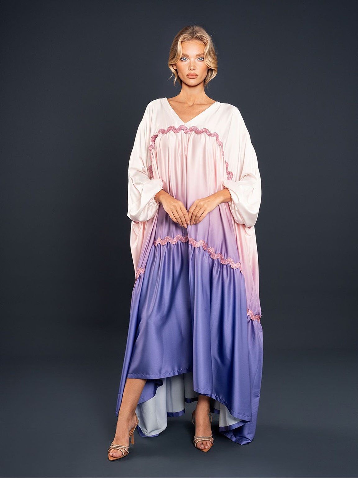 Elegant Satin Gradient Print Maxi Dress