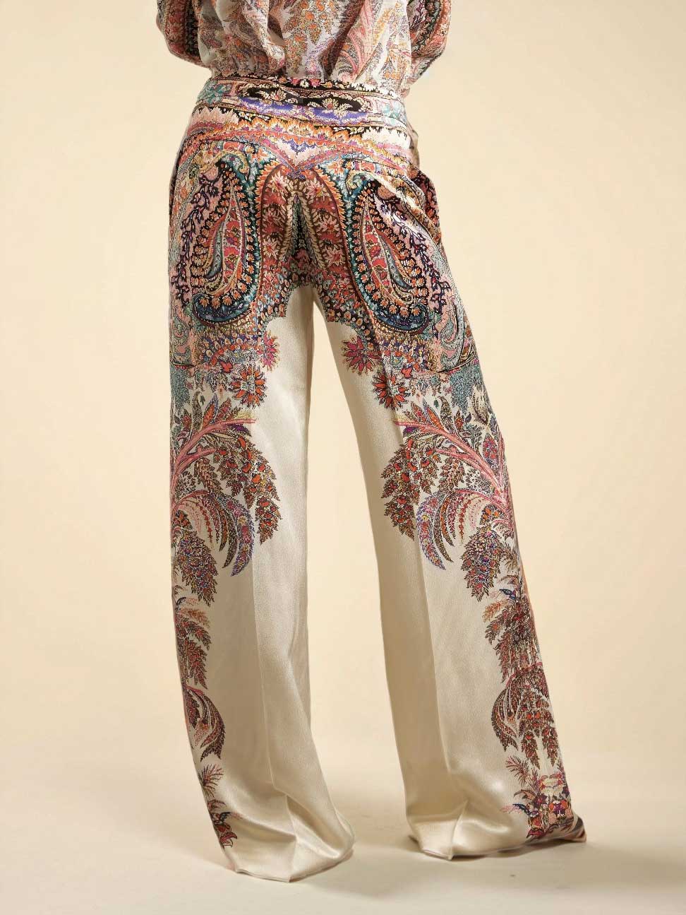 Exquisite Vintage Paisley Print Wide-leg Pants
