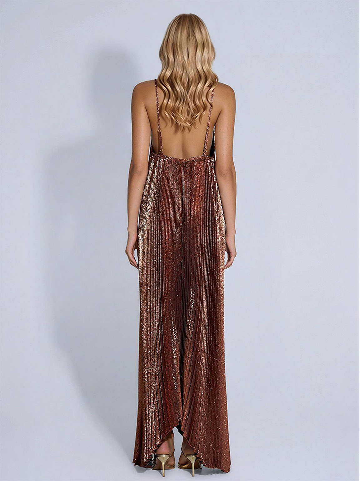 Elegant Pleated Deep V-neck Sleeveless Maxi Dress