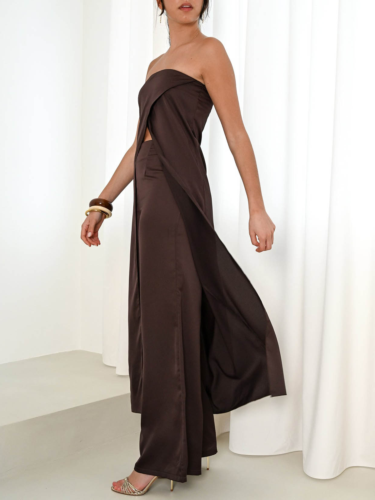 Elegant Strapless Satin Top & Pants Two-Piece Set