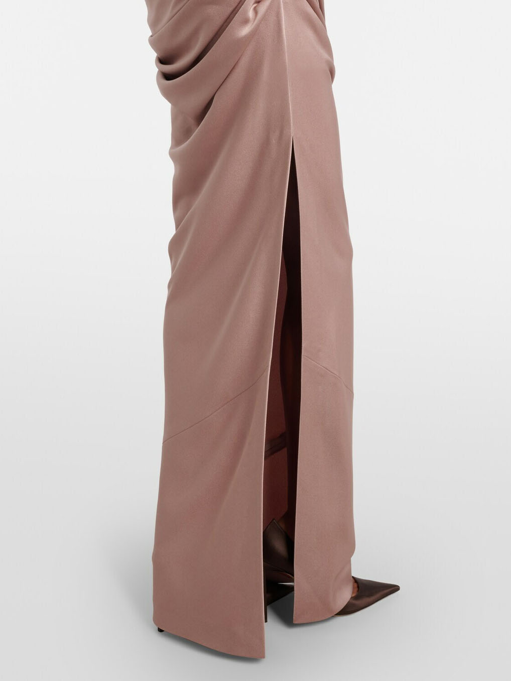 Elegant Strapless Corset Draped Satin Maxi Dress