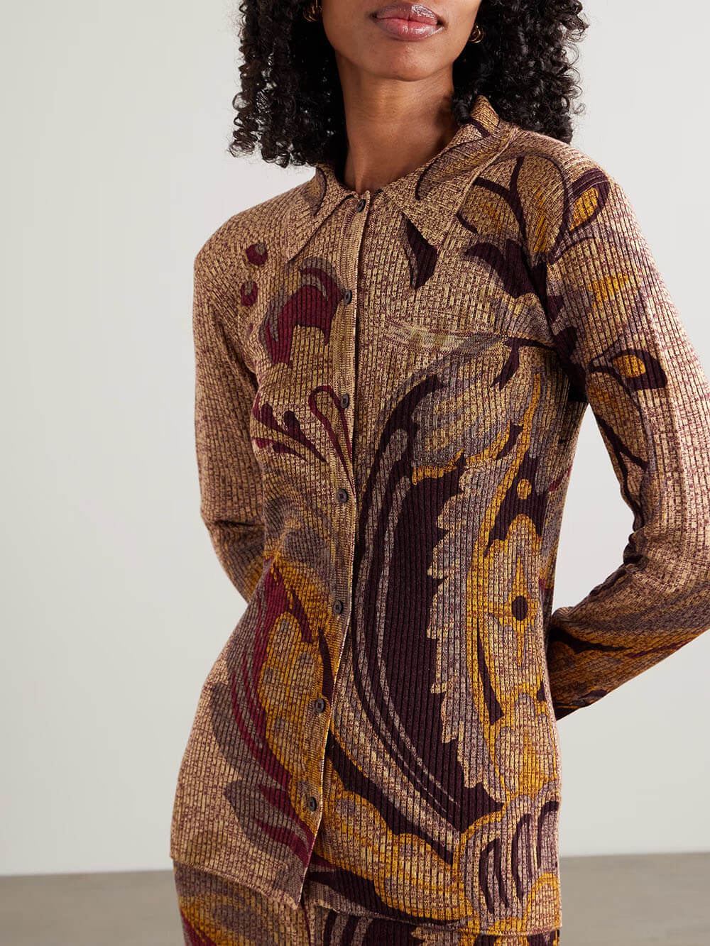 Fashion Paisley Print Gradient Knit Cardigan