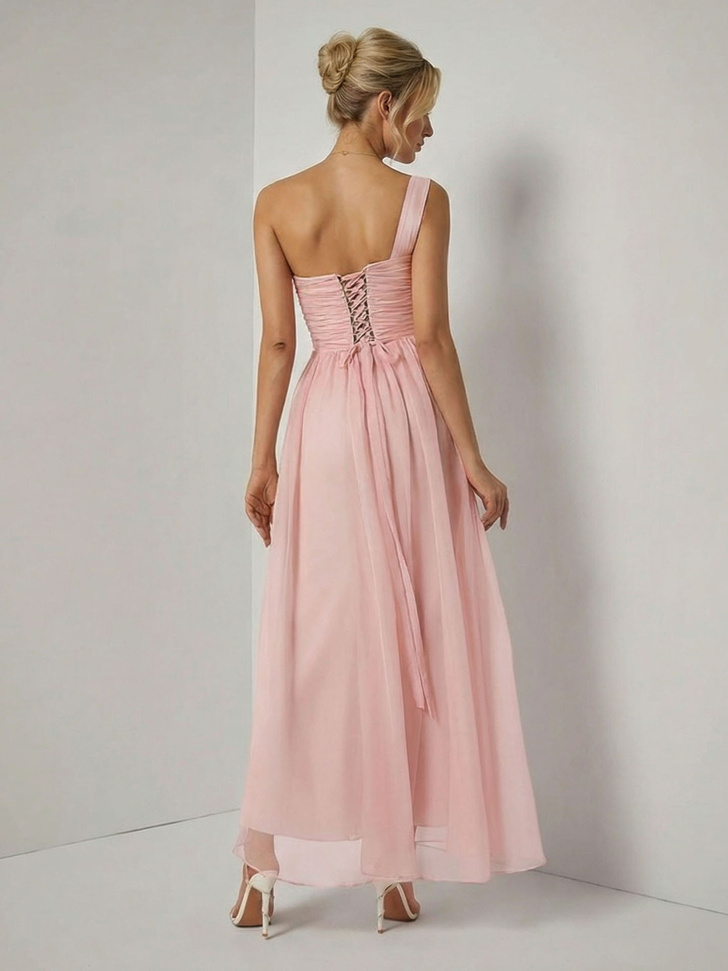 Elegant One-shoulder Ruffled Chiffon Maxi Dress