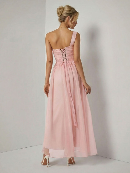 Elegant One-shoulder Ruffled Chiffon Maxi Dress