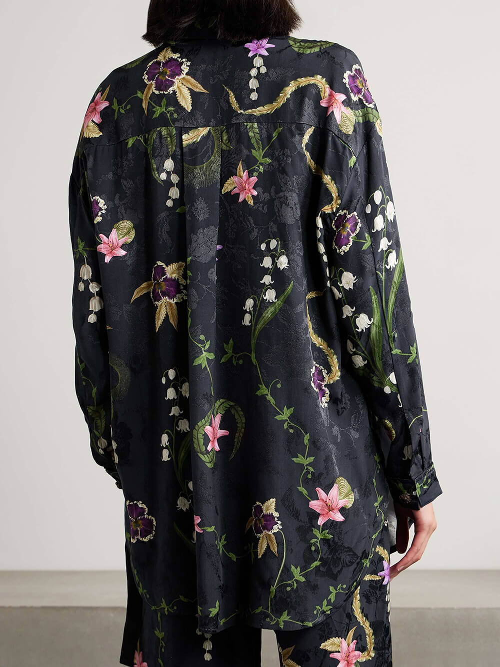 Elegant Floral Print Satin Straight-Leg Pants