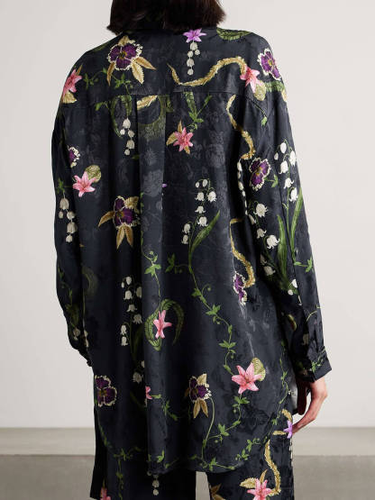 Elegant Floral Print Satin Straight-Leg Pants