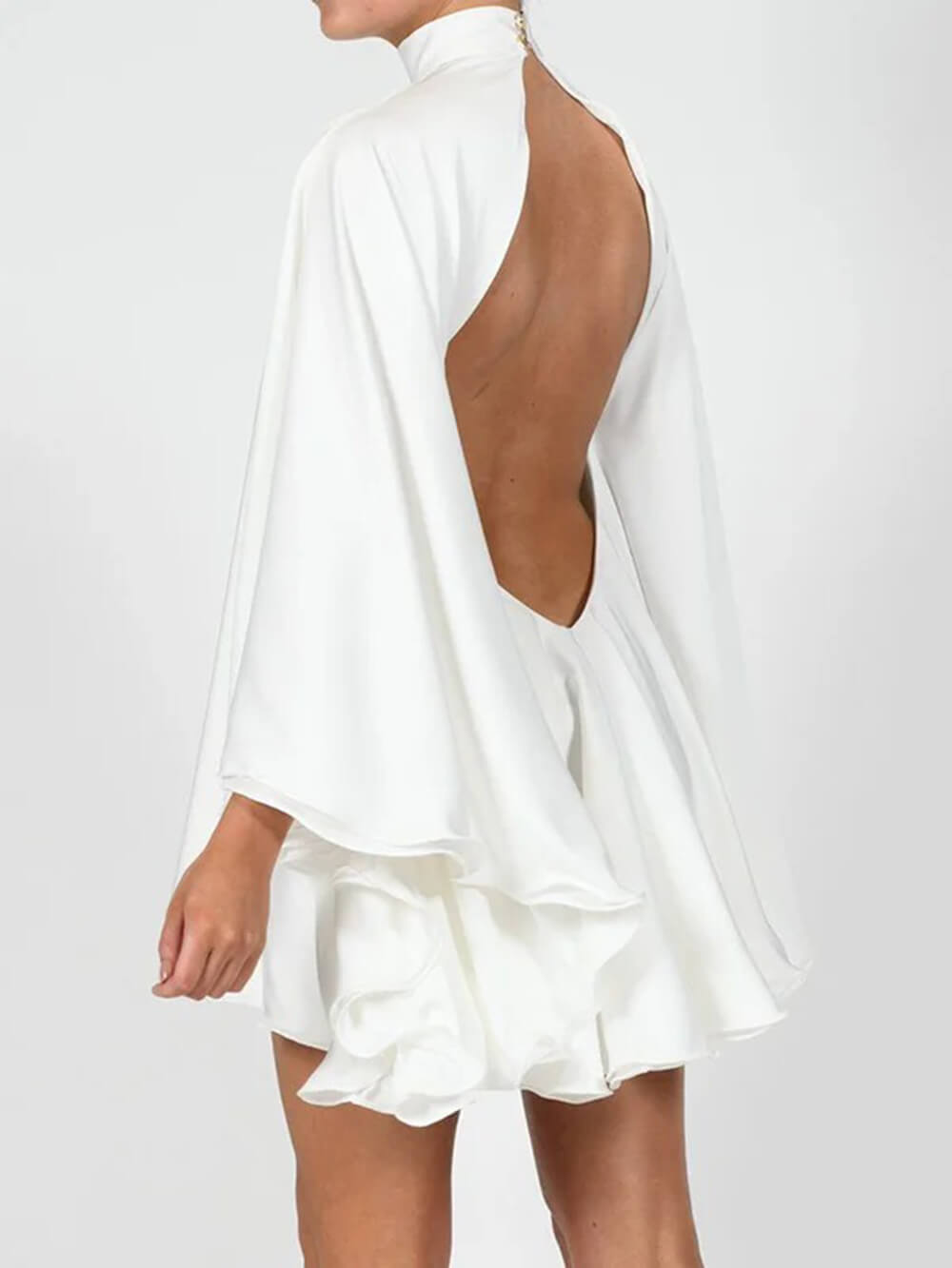 Elegant High-Neck Backless Bell-Sleeve Mini Dress