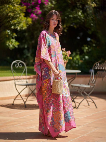 Retro Satin Floral Asymmetrical Vacation Maxi Dress