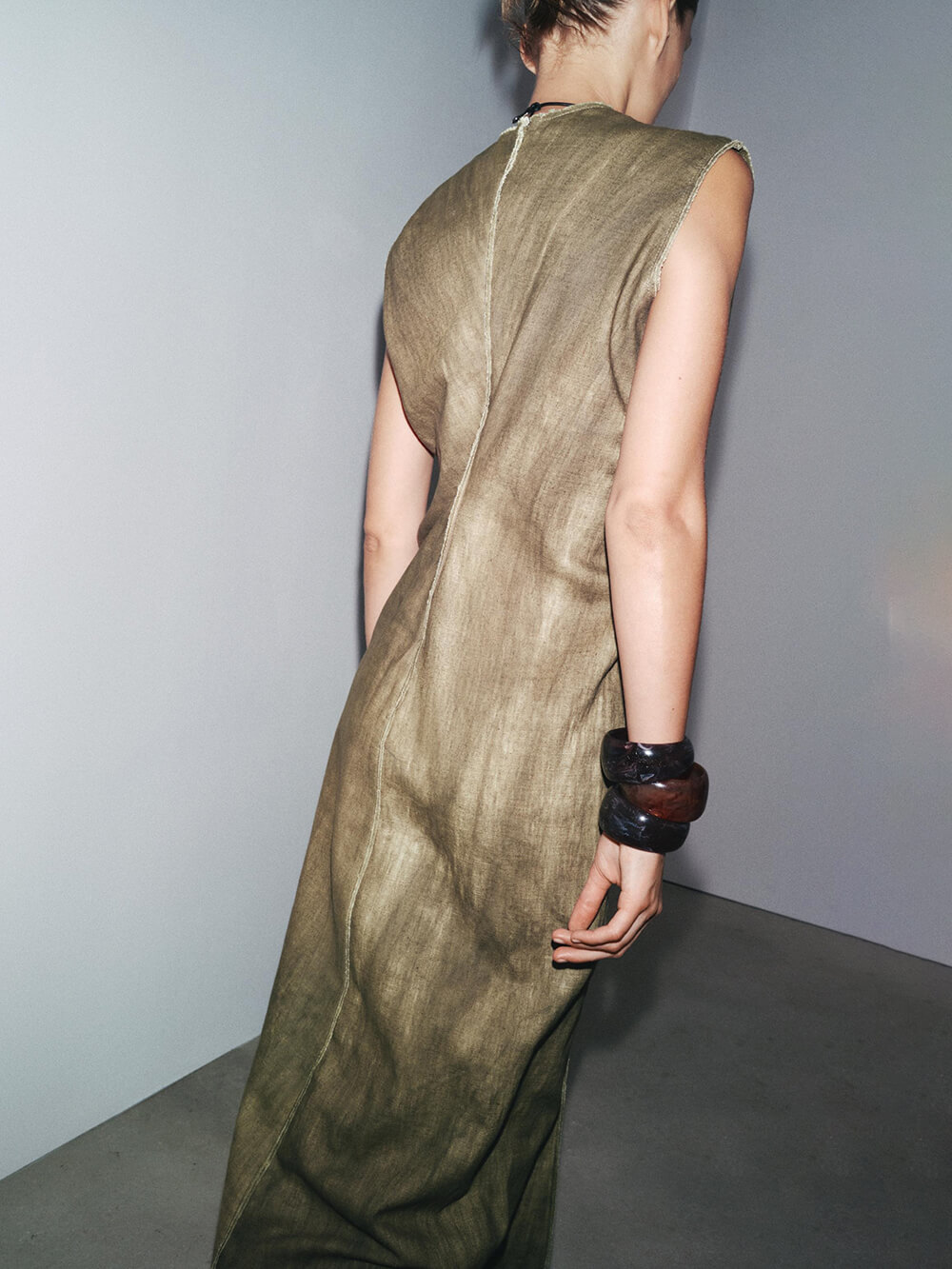 Exquisite Abstract Tie-Dye Print Linen Sleeveless Vacation Midi Dress