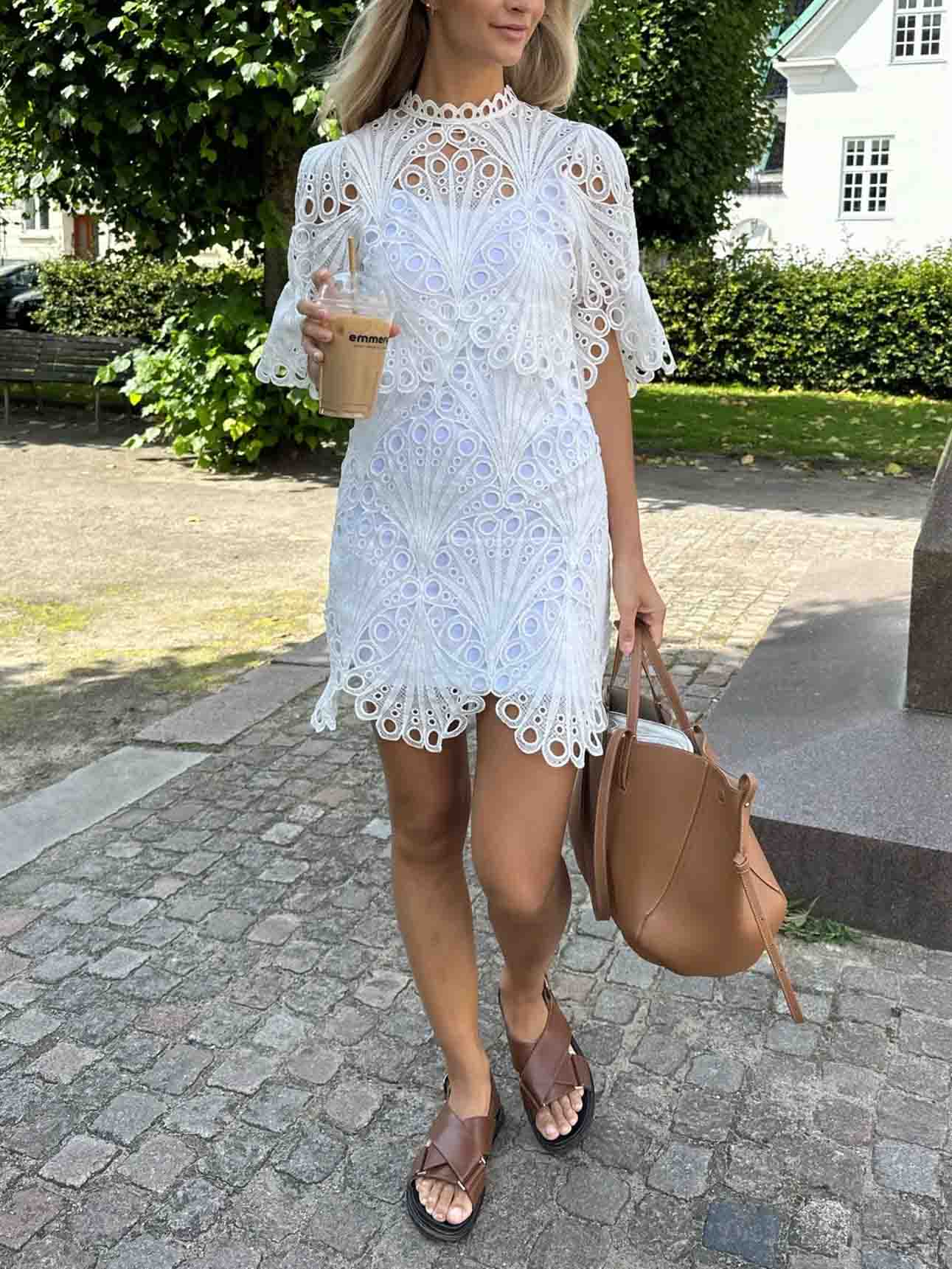 Exquisite Peacock Pattern Openwork Lace Mini Dress