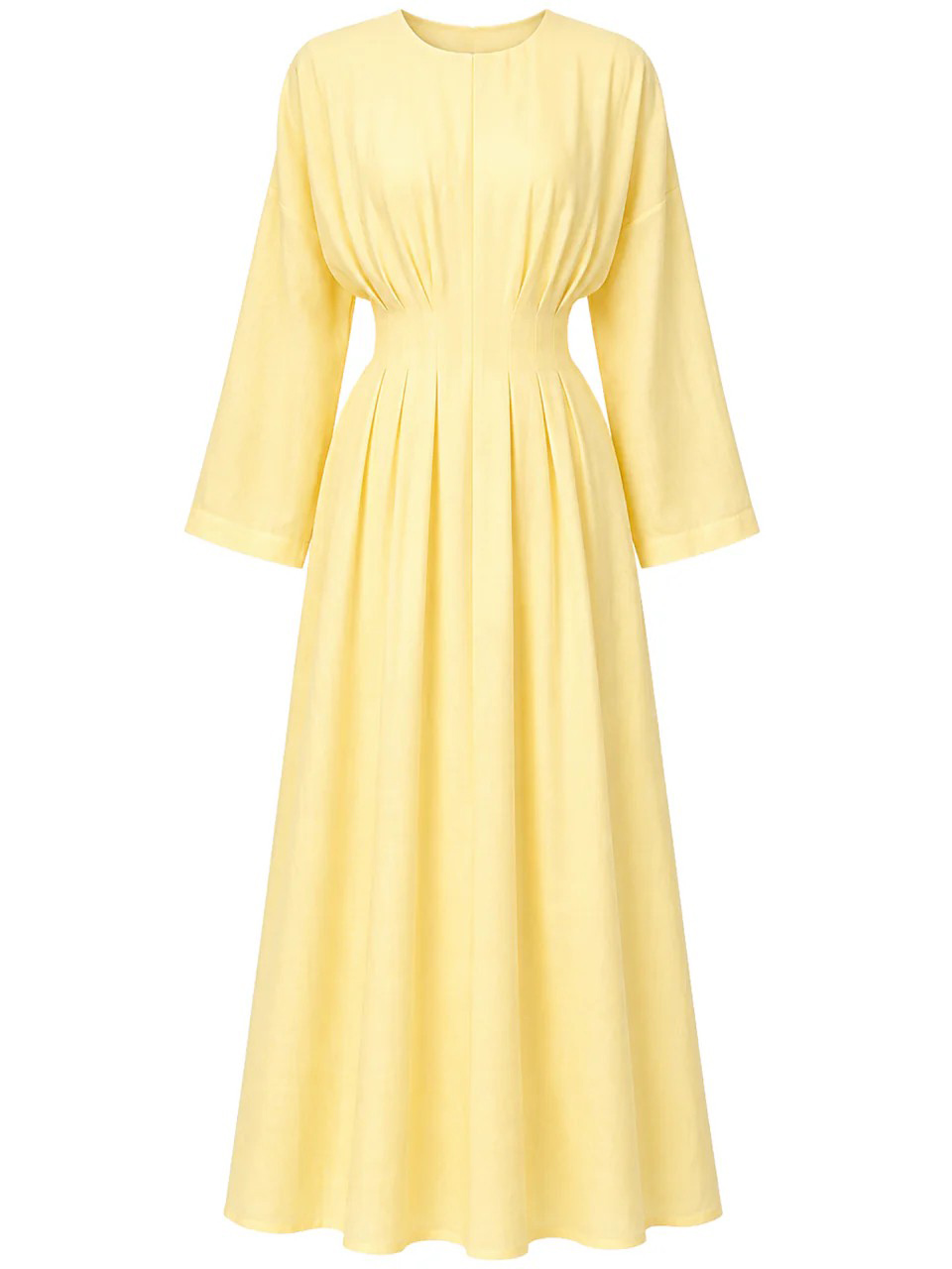 Elegant Long Sleeve Pleated Waist Maxi Dress