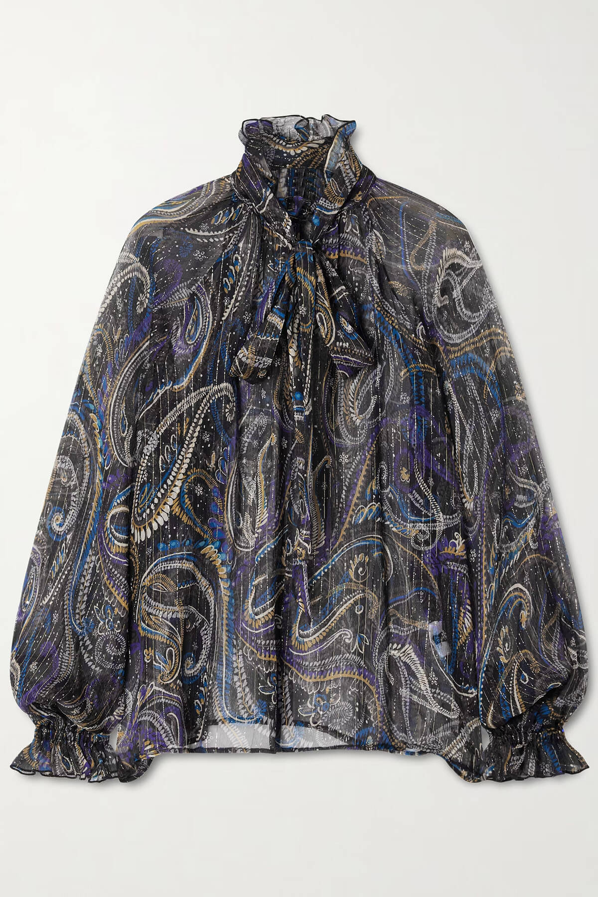 Retro Bow Print Chiffon Long-Sleeve Loose Blouse