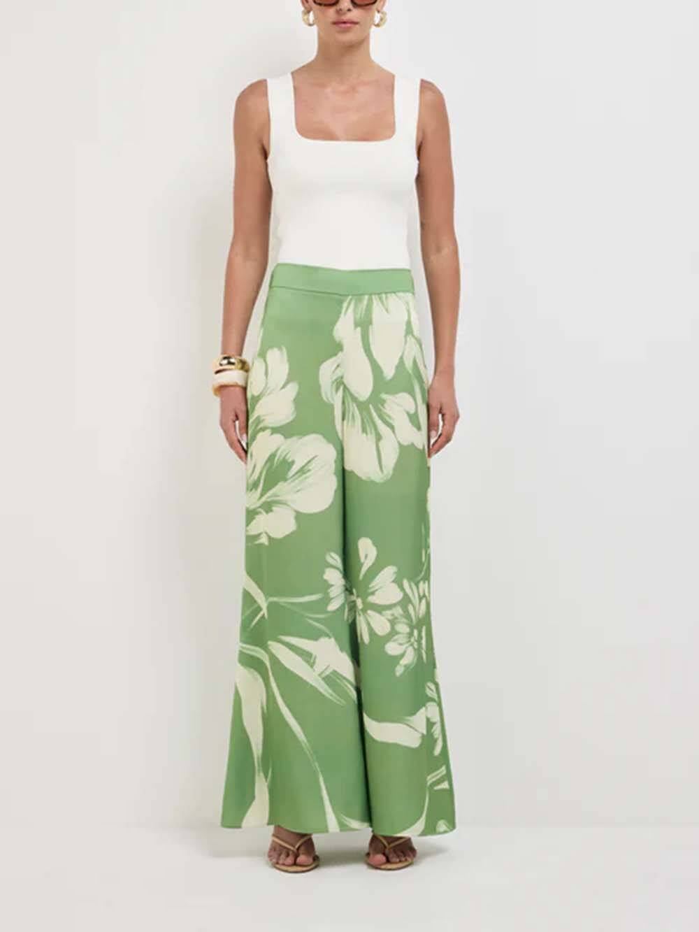 Modern Satin Abstract Floral Print Halter Tank Top