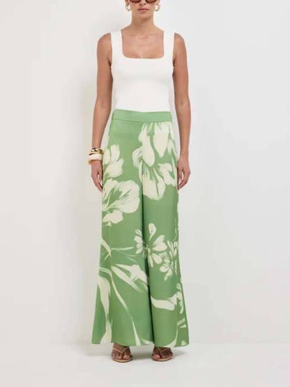 Modern Satin Abstract Floral Print Halter Tank Top