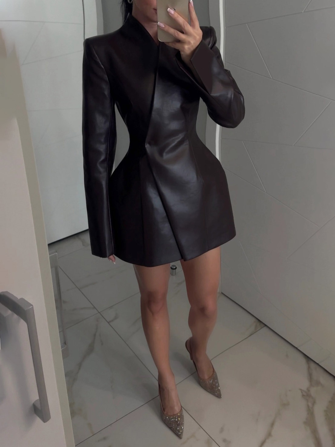 Elegant Leather Slim-fit Double-breasted Blazer