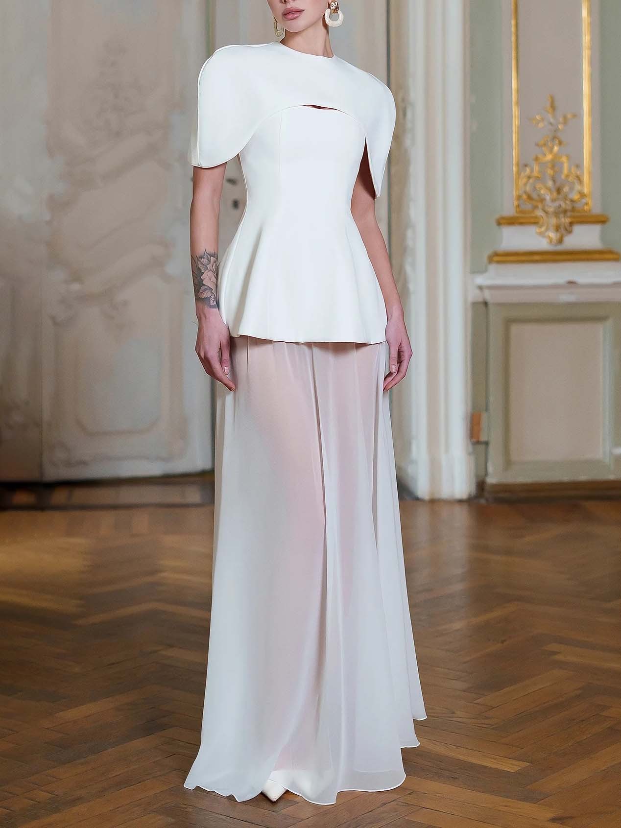 Elegant Shawl-style Square Neck Chiffon Maxi Dress