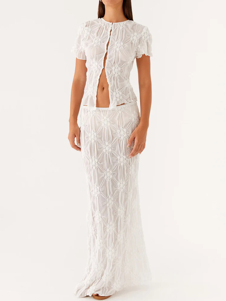 Exquisite Texture Floral See-Through Button-Down Shirt