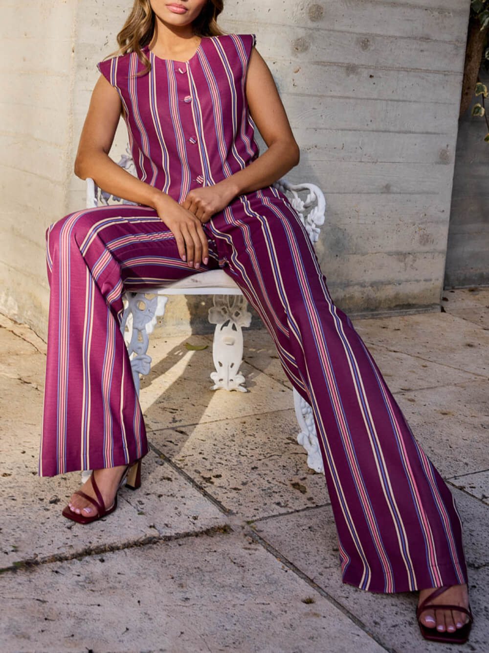 Classic Striped Print High-Waisted Trousers