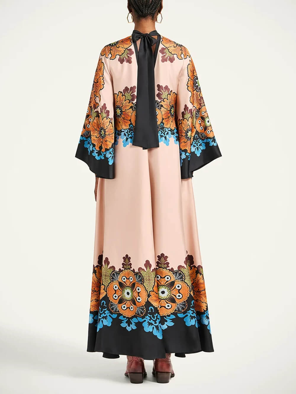 Exquisite Floral Print V-Neck Loose-Fit Maxi Dress