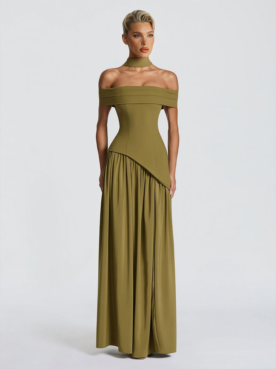 Elegant Off-Shoulder Asymmetric Chiffon Maxi Dress