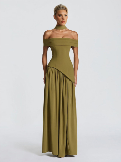 Elegant Off-Shoulder Asymmetric Chiffon Maxi Dress