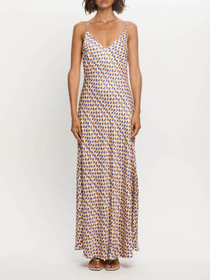 Elegant Geometric Print Strappy Maxi Dress