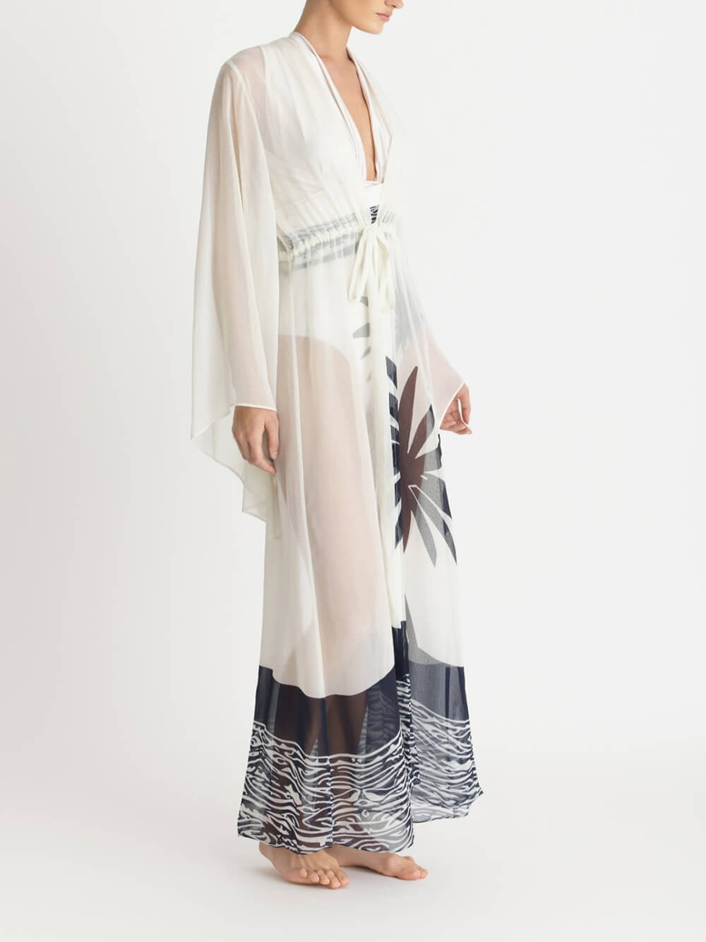 Sexy Kimono Palm Tree Print Beach Cover-Up